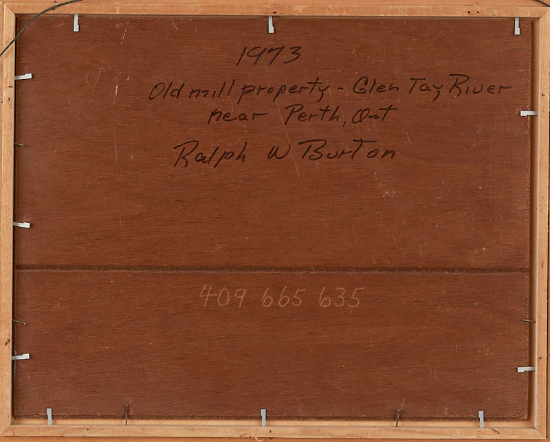 Ralph Wallace Burton, Old Mill Property, Glen Tay River near Perth, Ont., oil on board, 1973 - view 3