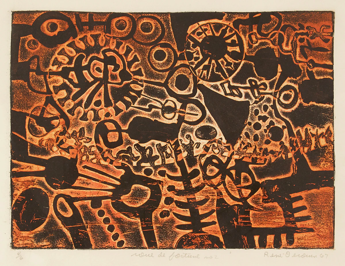 René Derouin, Roue de fortune no. 2, woodblock, 1967