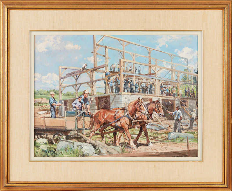 Peter Etril Snyder, The Barn Raising, oil on board, 1987 - view 2