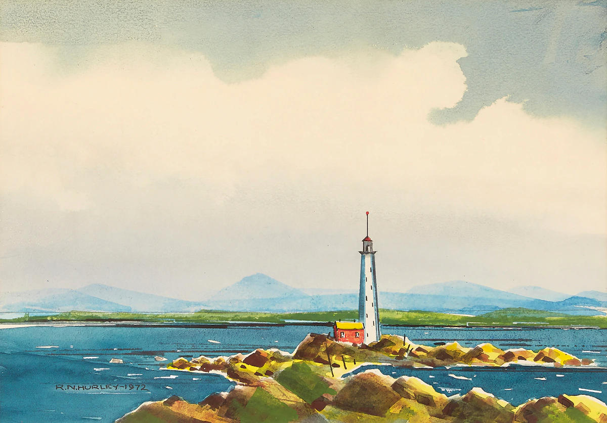 Robert N. Hurley, Coastal Landscape, watercolour, 1972