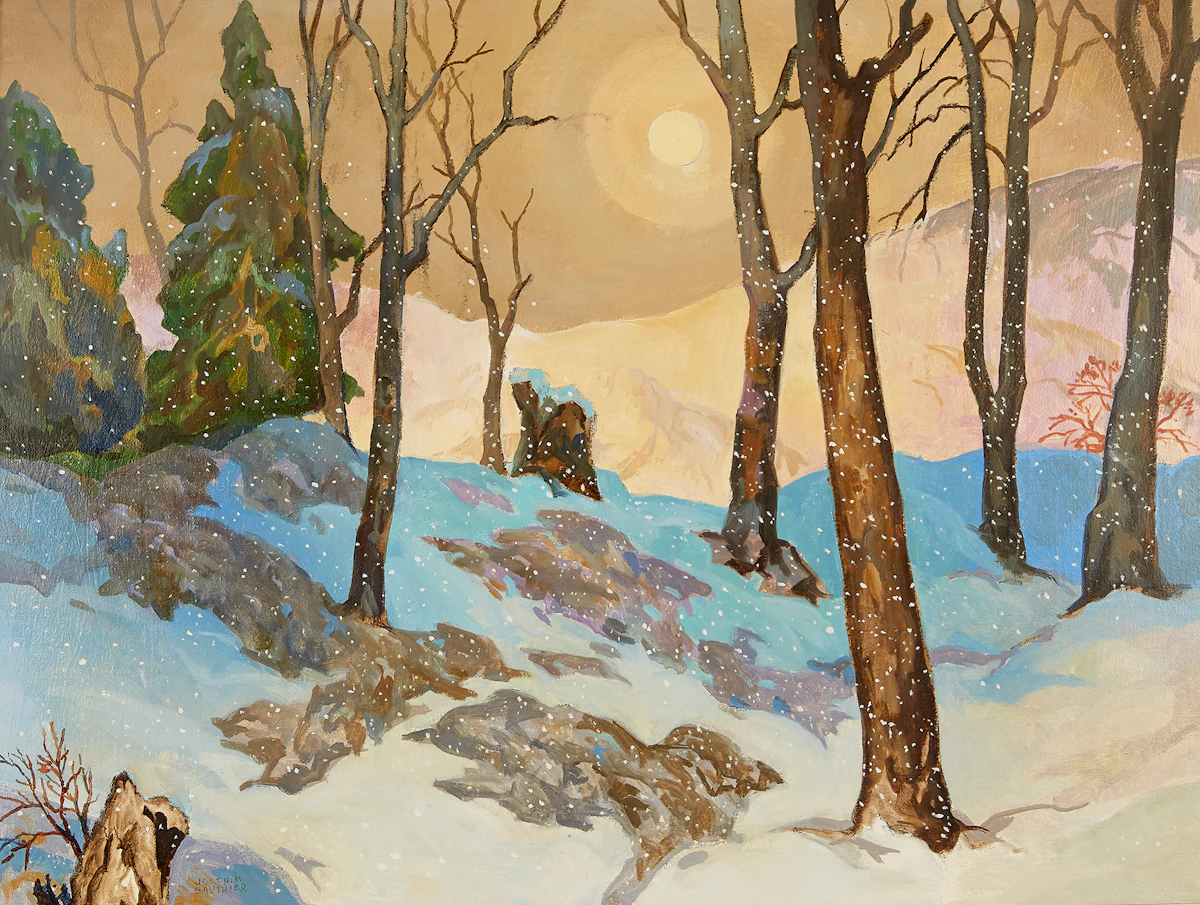 Joachim George Gauthier, Winter Evening, oil on board