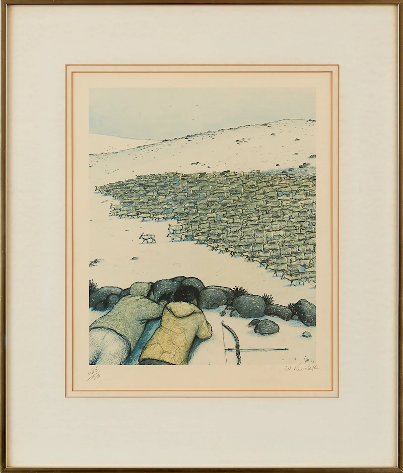 William Kurelek, Stalking Migrating Caribou; Sky Tossing; Hunter at Breathing Hole; Story Telling, colour lithographs, 1975 - view 2