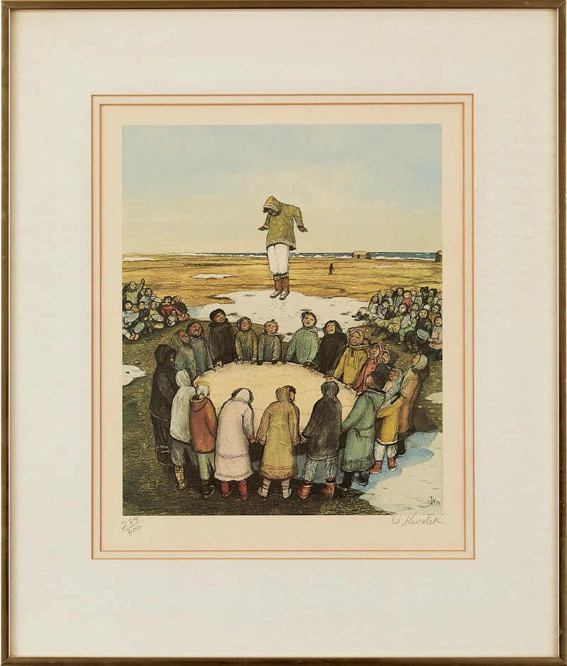 William Kurelek, Stalking Migrating Caribou; Sky Tossing; Hunter at Breathing Hole; Story Telling, colour lithographs, 1975 - view 4