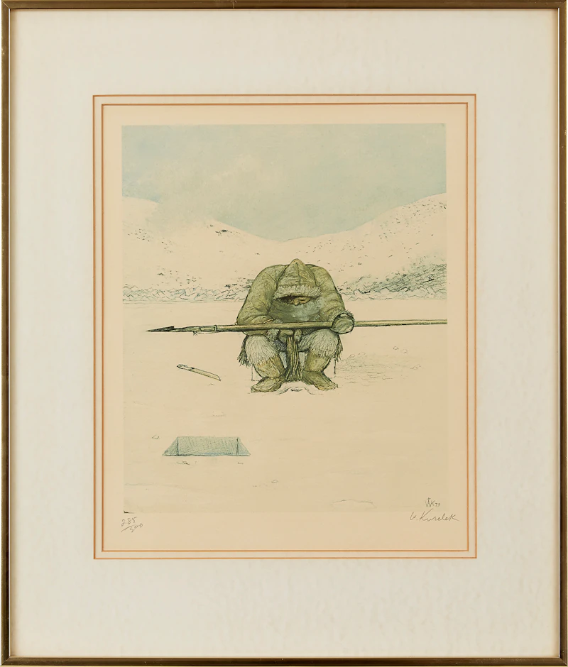 William Kurelek, Stalking Migrating Caribou; Sky Tossing; Hunter at Breathing Hole; Story Telling, colour lithographs, 1975 - view 7