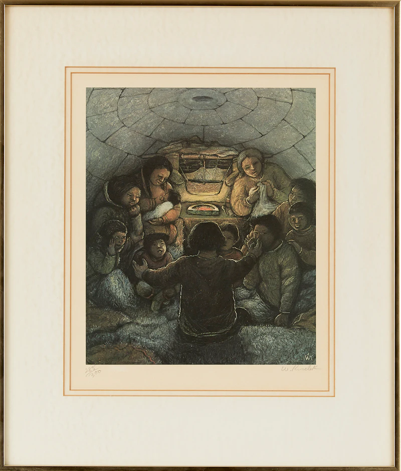 William Kurelek, Stalking Migrating Caribou; Sky Tossing; Hunter at Breathing Hole; Story Telling, colour lithographs, 1975 - view 9
