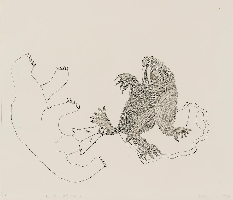 Kiawak Ashoona, Bear Attacking Walrus