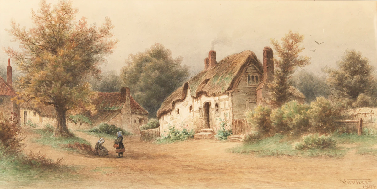 Frederick Arthur Verner, Village Landscape, watercolour, 1894
