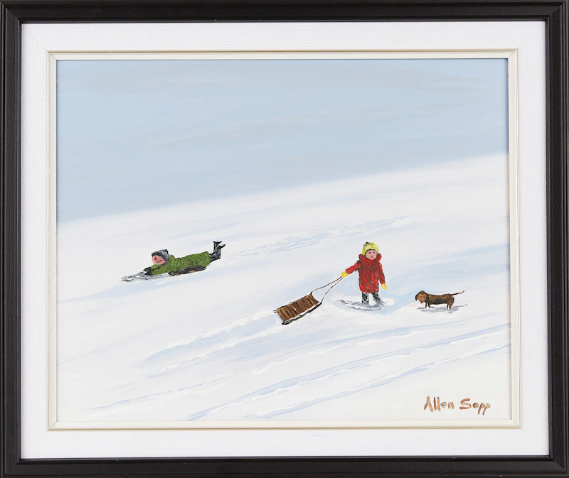 Allen Sapp, Fun on the Hill, acrylic on canvas - view 2