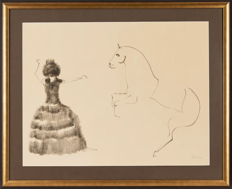 Jack Nichols, Horse with Trainer, ink on paper - view 2