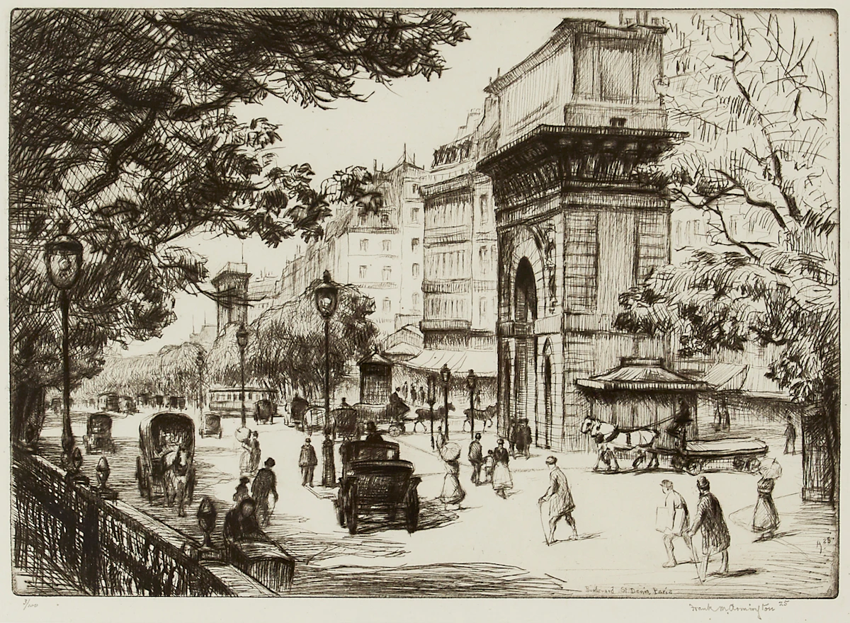 Frank Milton Armington, Boulevard St. Denis, Paris, etching, 1925