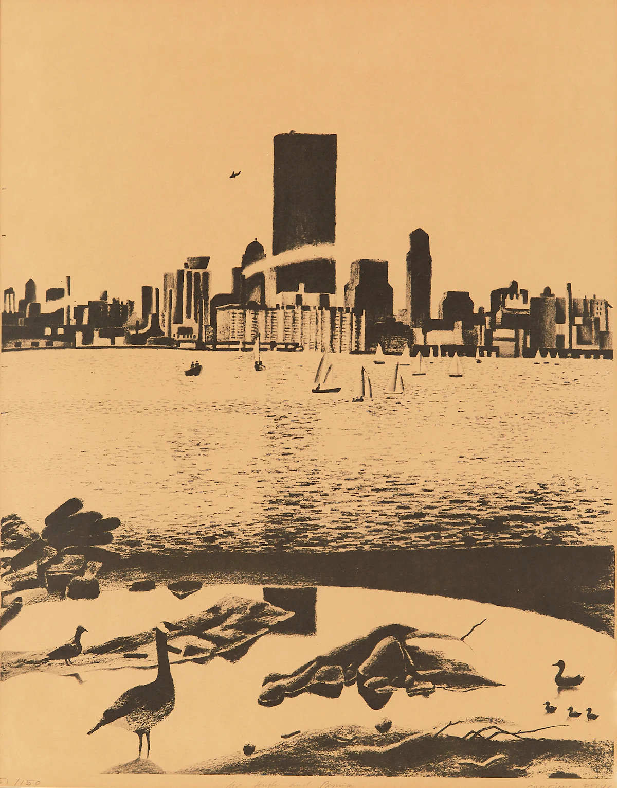 Christiane Pflug, Untitled (View from Toronto Island), lithograph