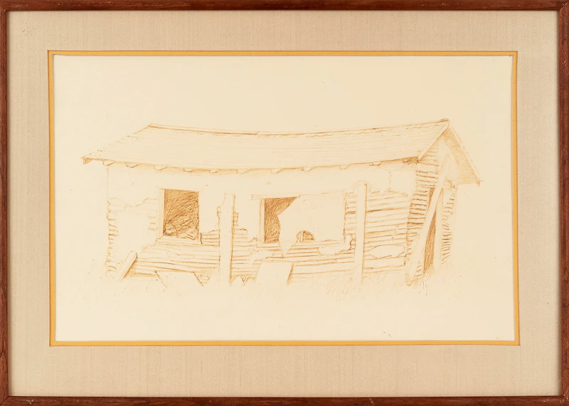 William Kurelek, Abandoned Pioneer Chicken Coop, ink drawing, 1972 - view 2