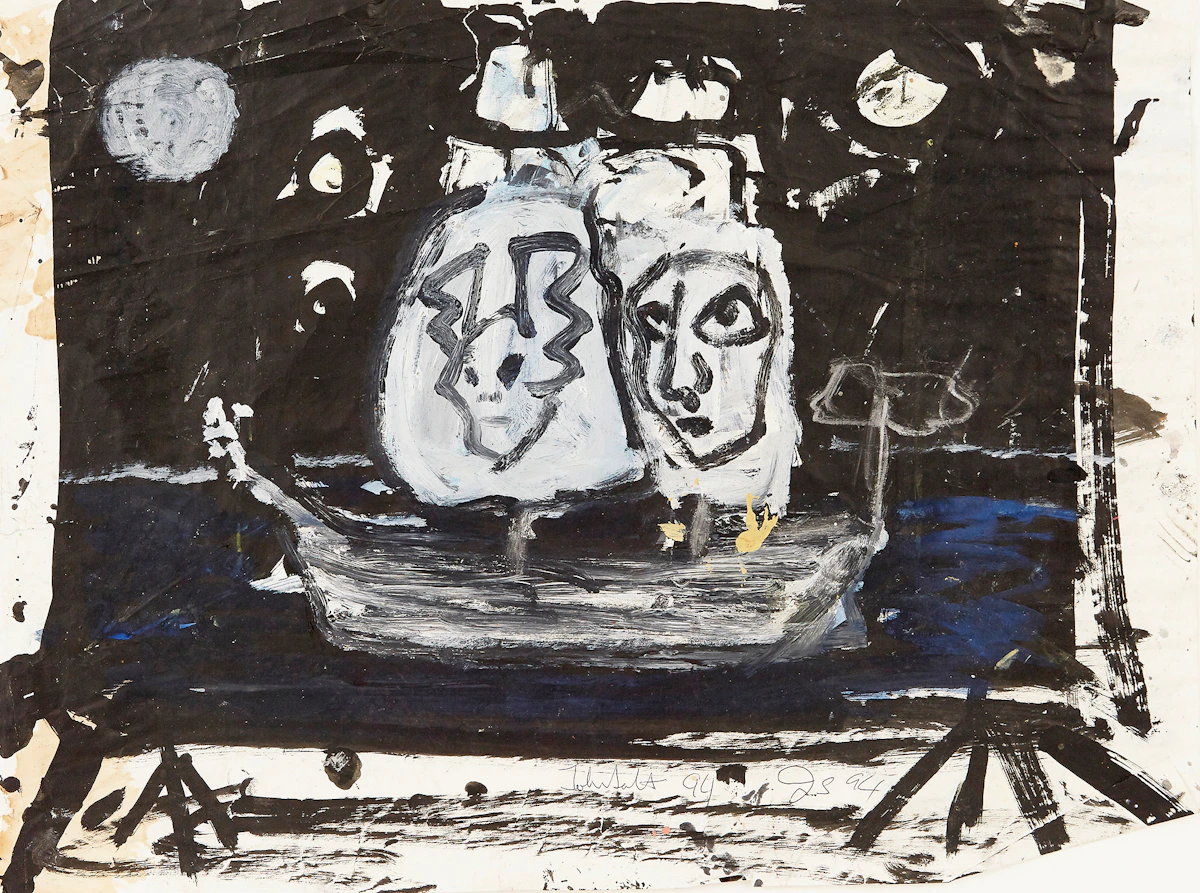 John Scott, Boat with Twin Sails, mixed media on paper, 1994