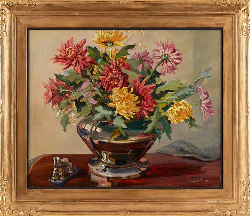 Edith Grace Coombs, Chrysanthemums, oil on board, 1934 - view 2