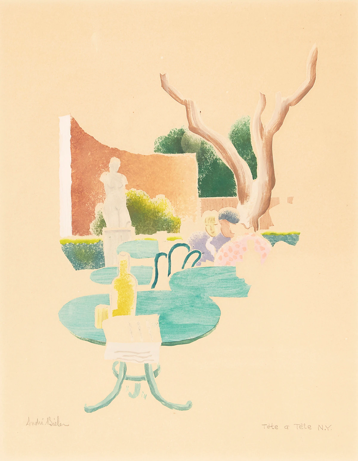 André Charles Biéler, Tête a Tête, N.Y., watercolour