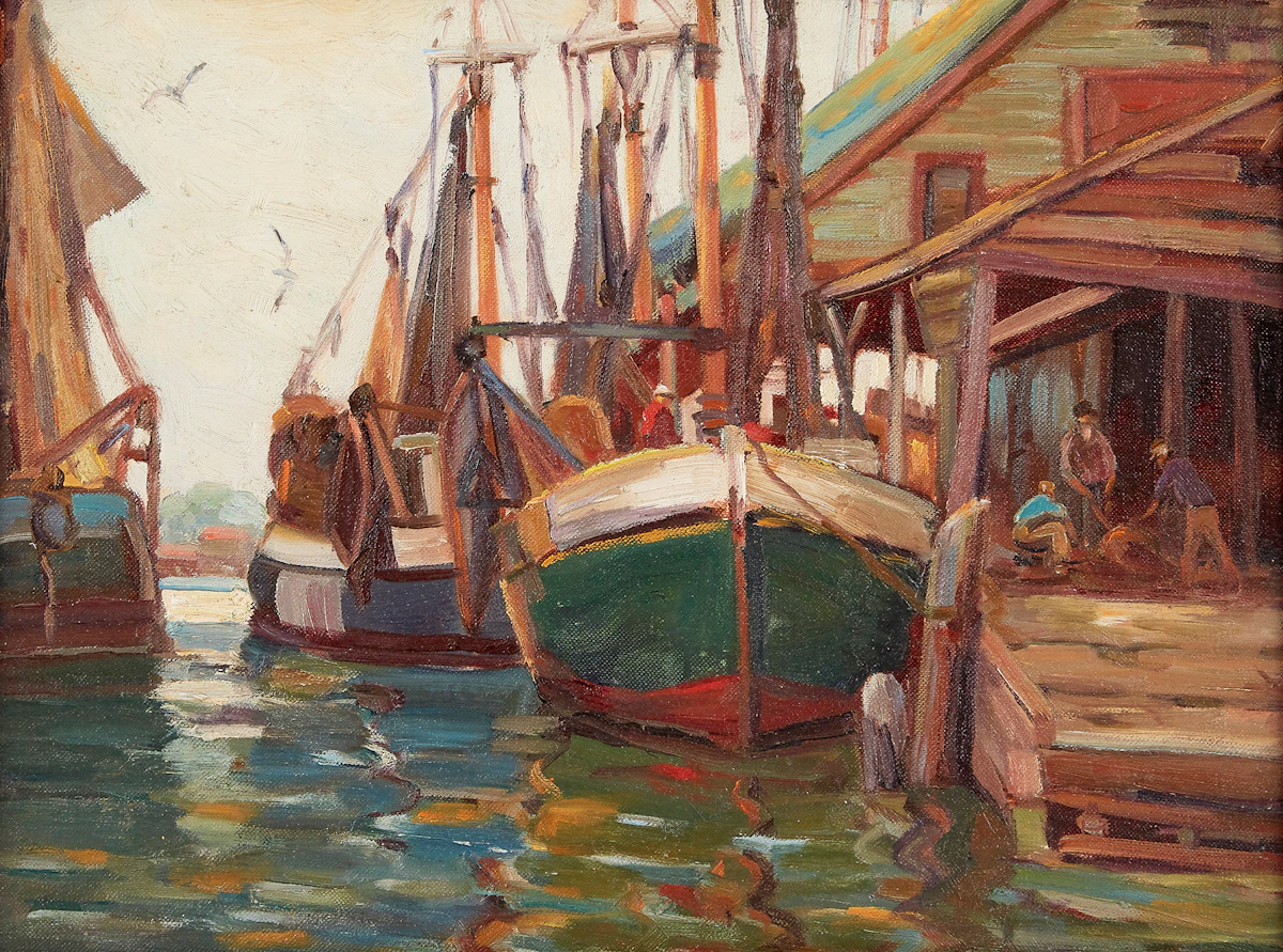Roy Greenaway, Gaspe Region Harbour, oil on canvas board