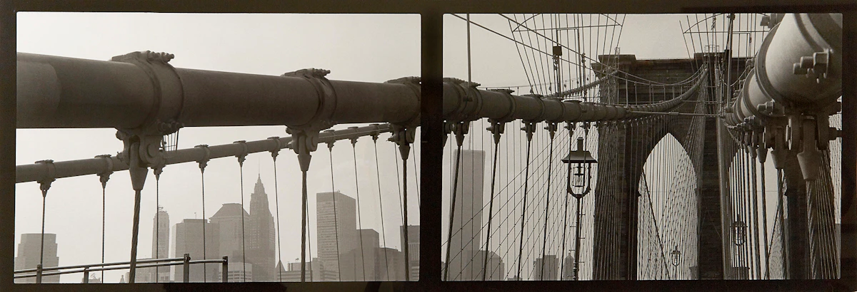Jane Hinton, Brooklyn Bridge Double (1994-99), silver print, 1994-99