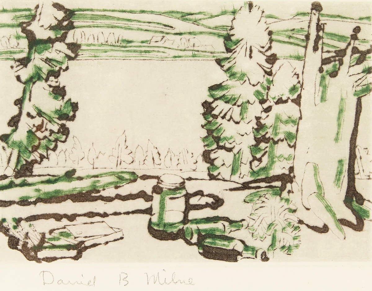 David Brown Milne, Painting Place, drypoint etching