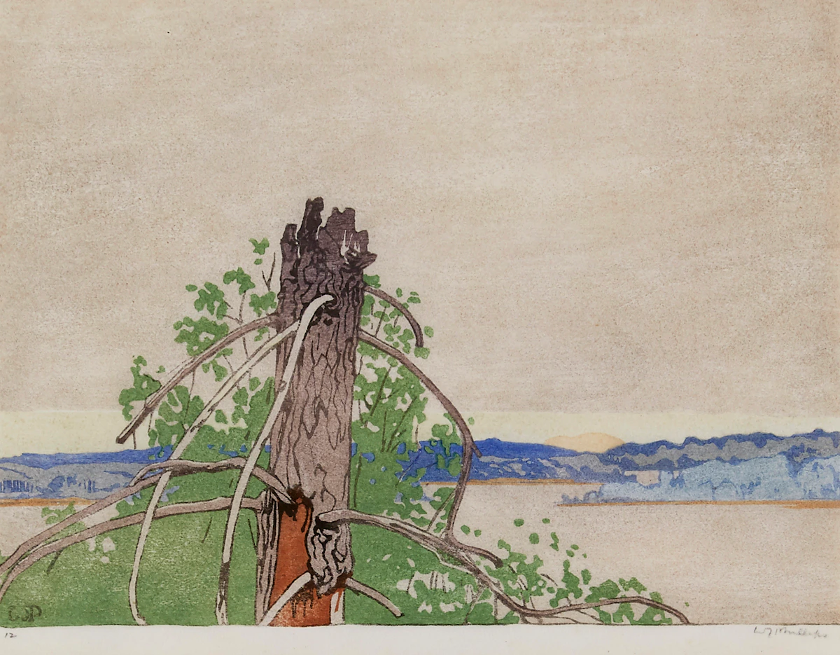 Walter Joseph Phillips, The Stump, woodblock in colours