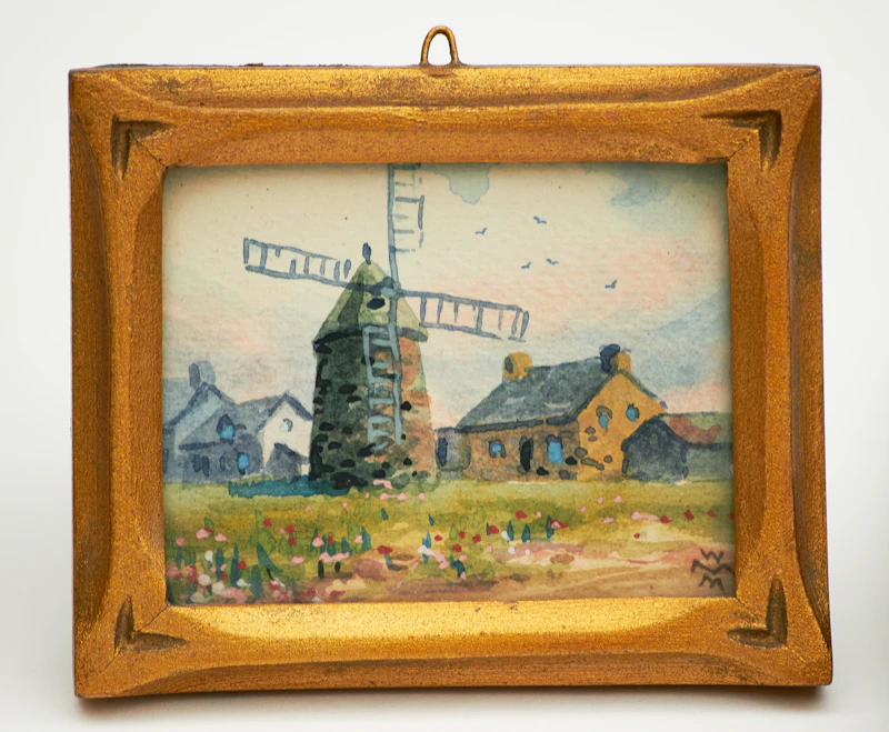Willard Morse Mitchell, Old Mill, Lambert, P.Q.; Habitant Home, St. Eustache, P.Q., two miniature watercolours, 1944 - view 3