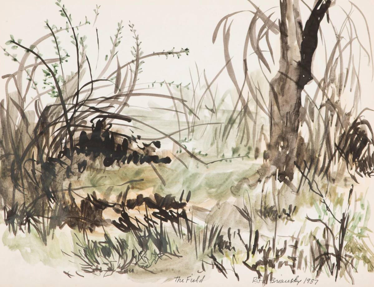 Rita Briansky, Joseph Sketching; Shoppers; Checkers; The Field, assorted media on paper (4)