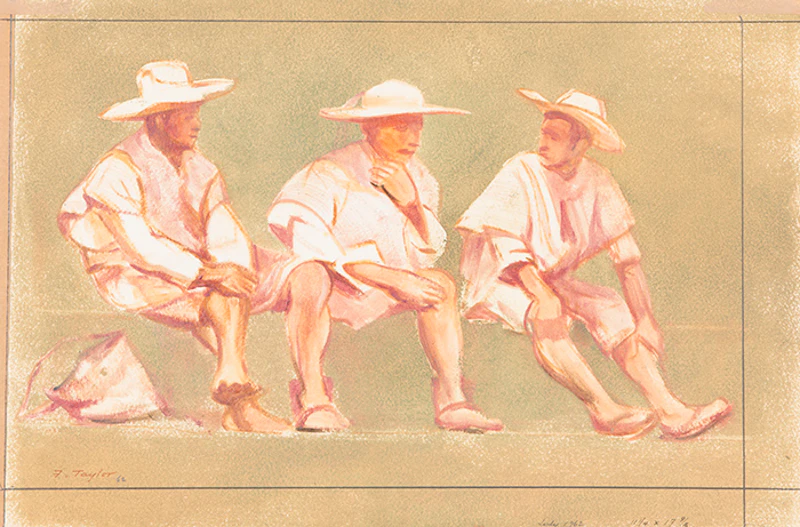 Frederick Bourchier Taylor, Indians in the Market; Three Men Chatting/Landscape, assorted media on paper (2) - view 2