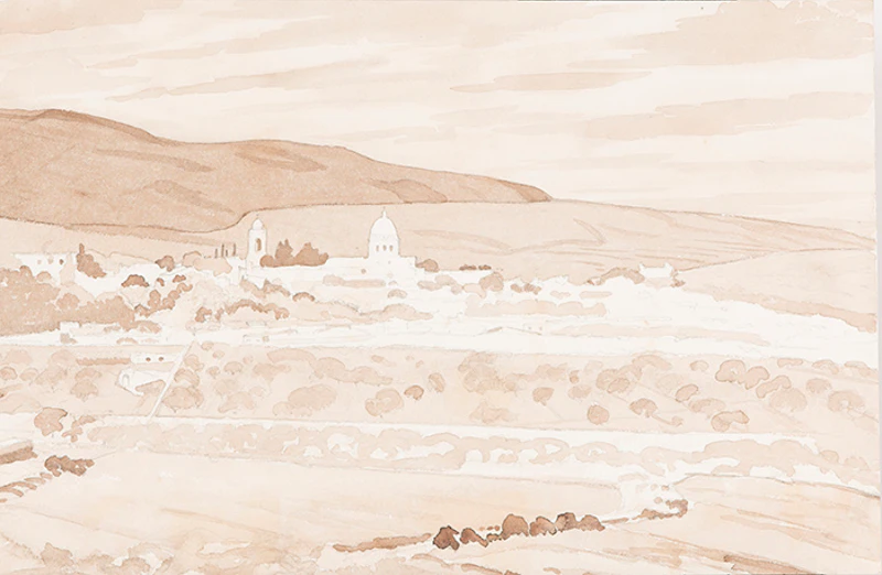 Frederick Bourchier Taylor, Indians in the Market; Three Men Chatting/Landscape, assorted media on paper (2) - view 3