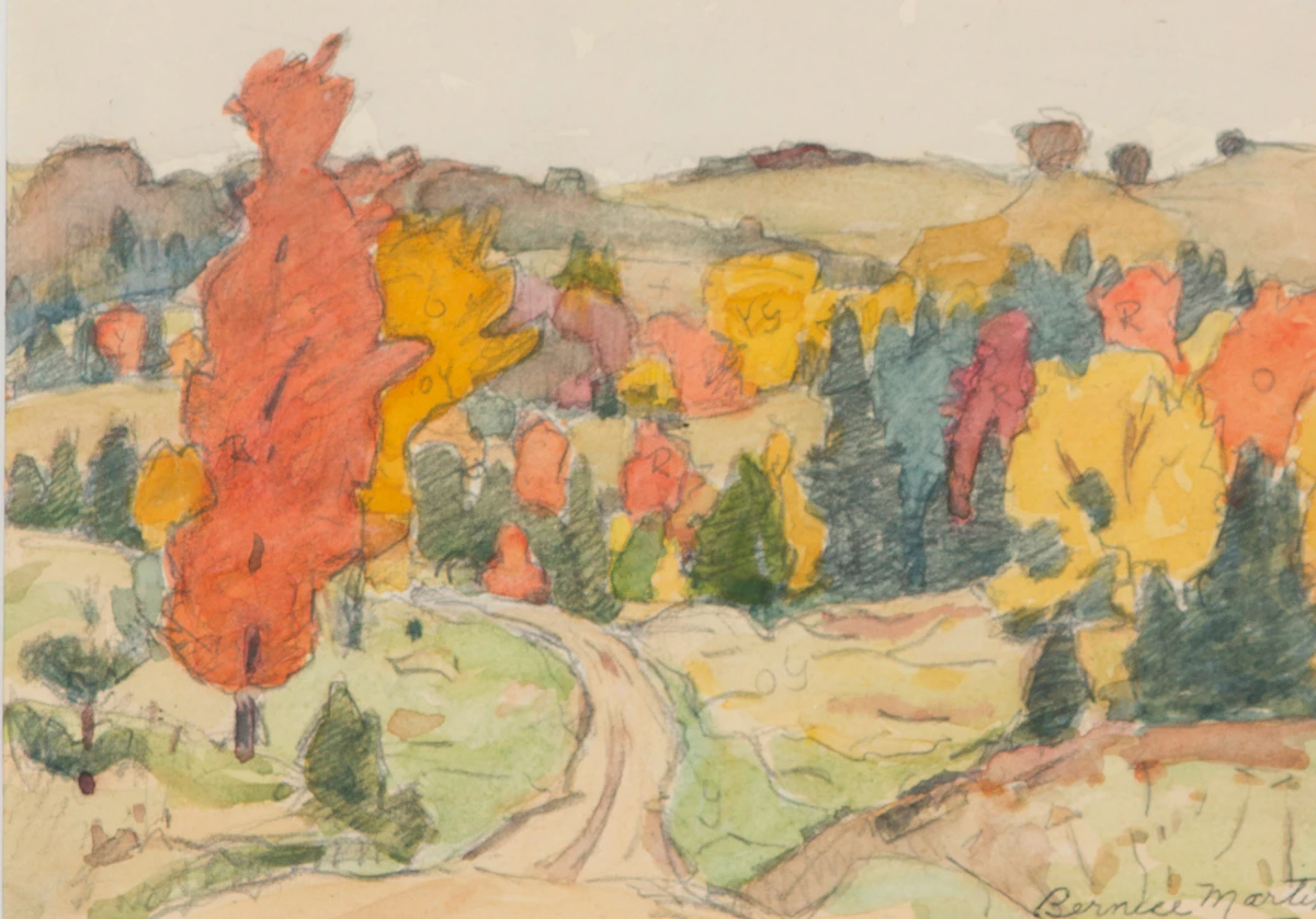Bernice Fenwick Martin, Autumn Landscape, pencil and watercolour on sketchbook paper