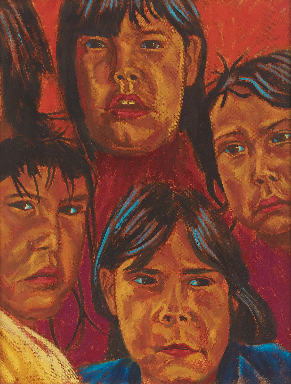 Stephen Snake, Portrait of Four Children, oil on canvas