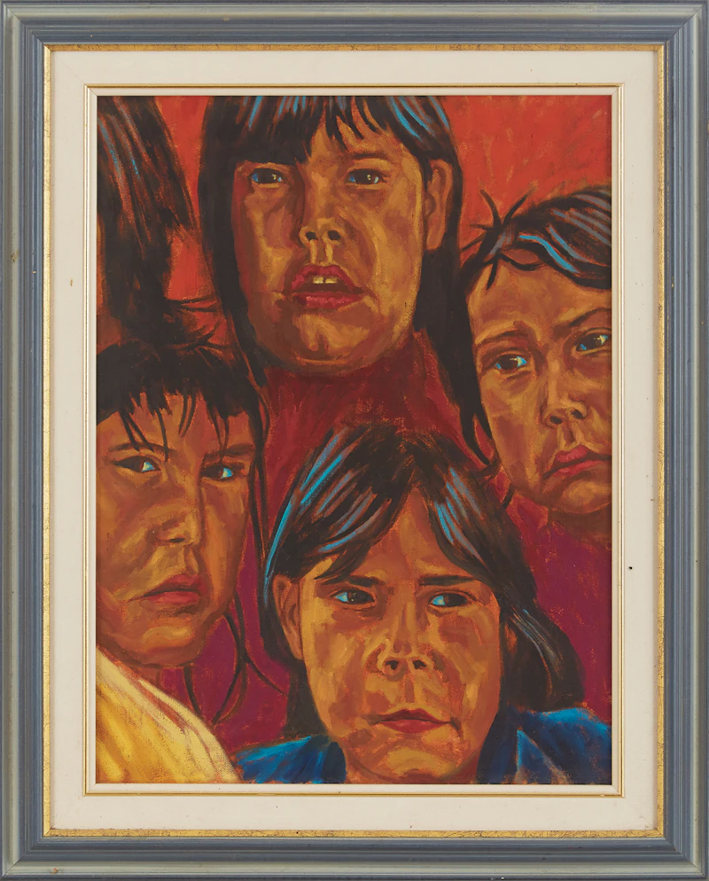 Stephen Snake, Portrait of Four Children, oil on canvas - view 2
