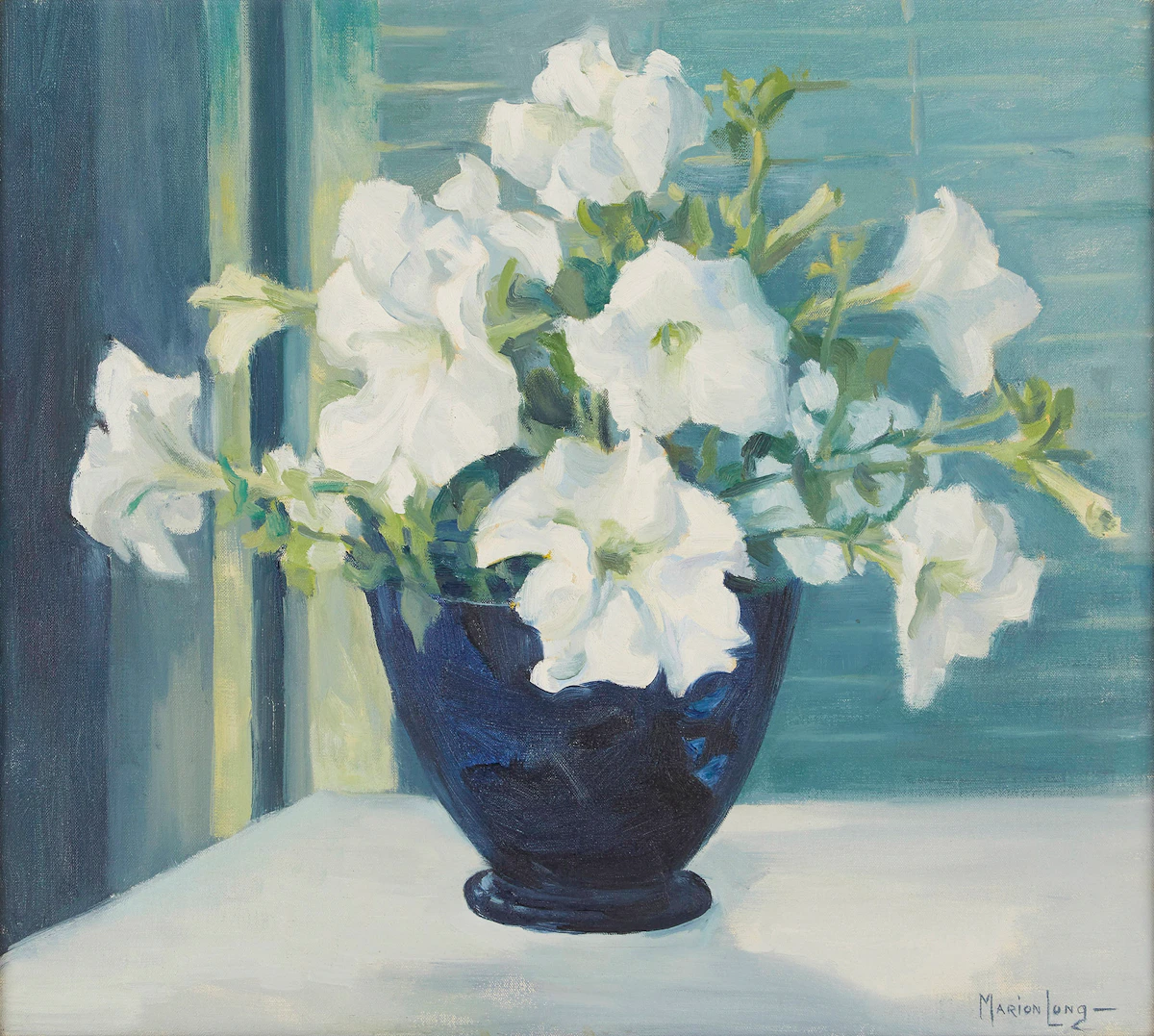 Marion Long, White Petunias, oil on canvas