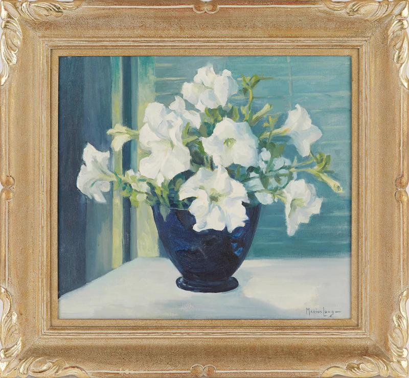Marion Long, White Petunias, oil on canvas - view 2