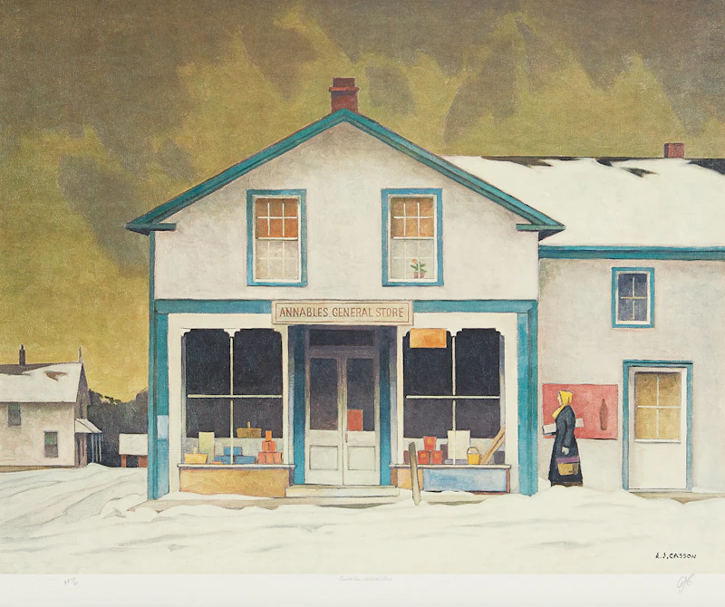 Alfred Joseph Casson, Moose Lake; Annables General Store; Morning on the Key River, three colour serigraphs - view 2