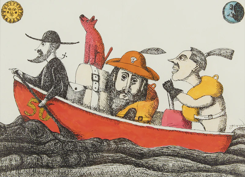 Jim Ireland, A Hard Day of Paddling, ink on paper - view 2