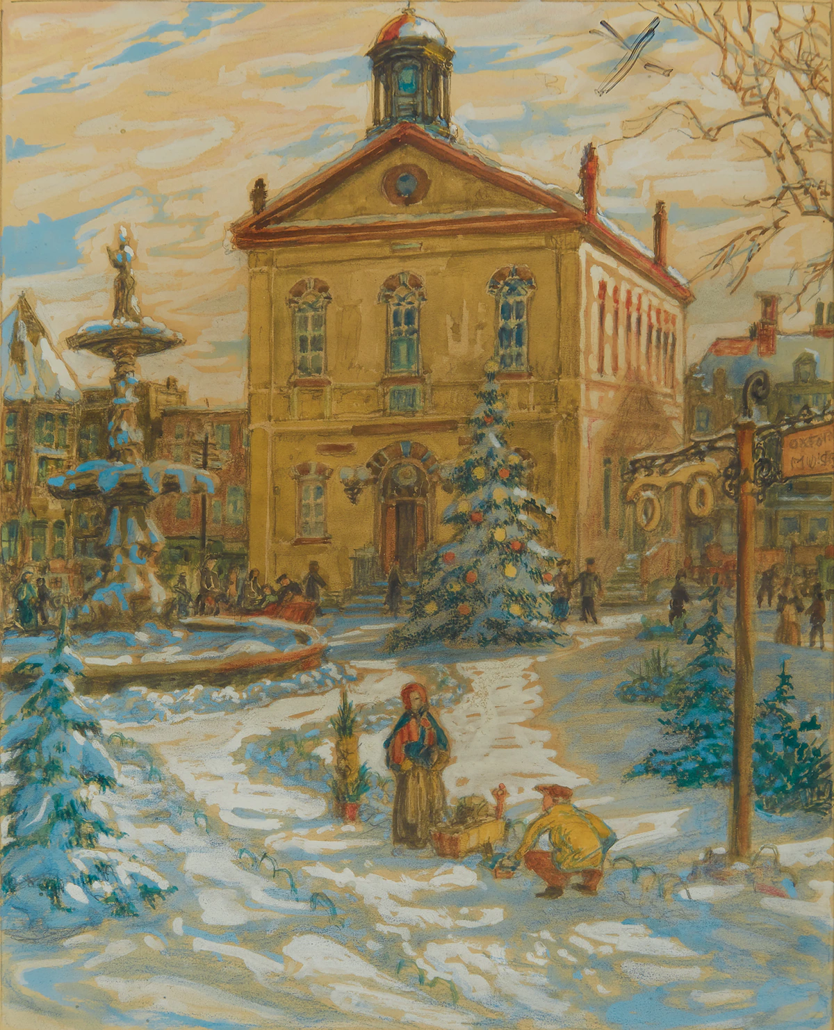 Nicholas Hornyansky, Christmas Shopping (Woodstock City Hall), tempera