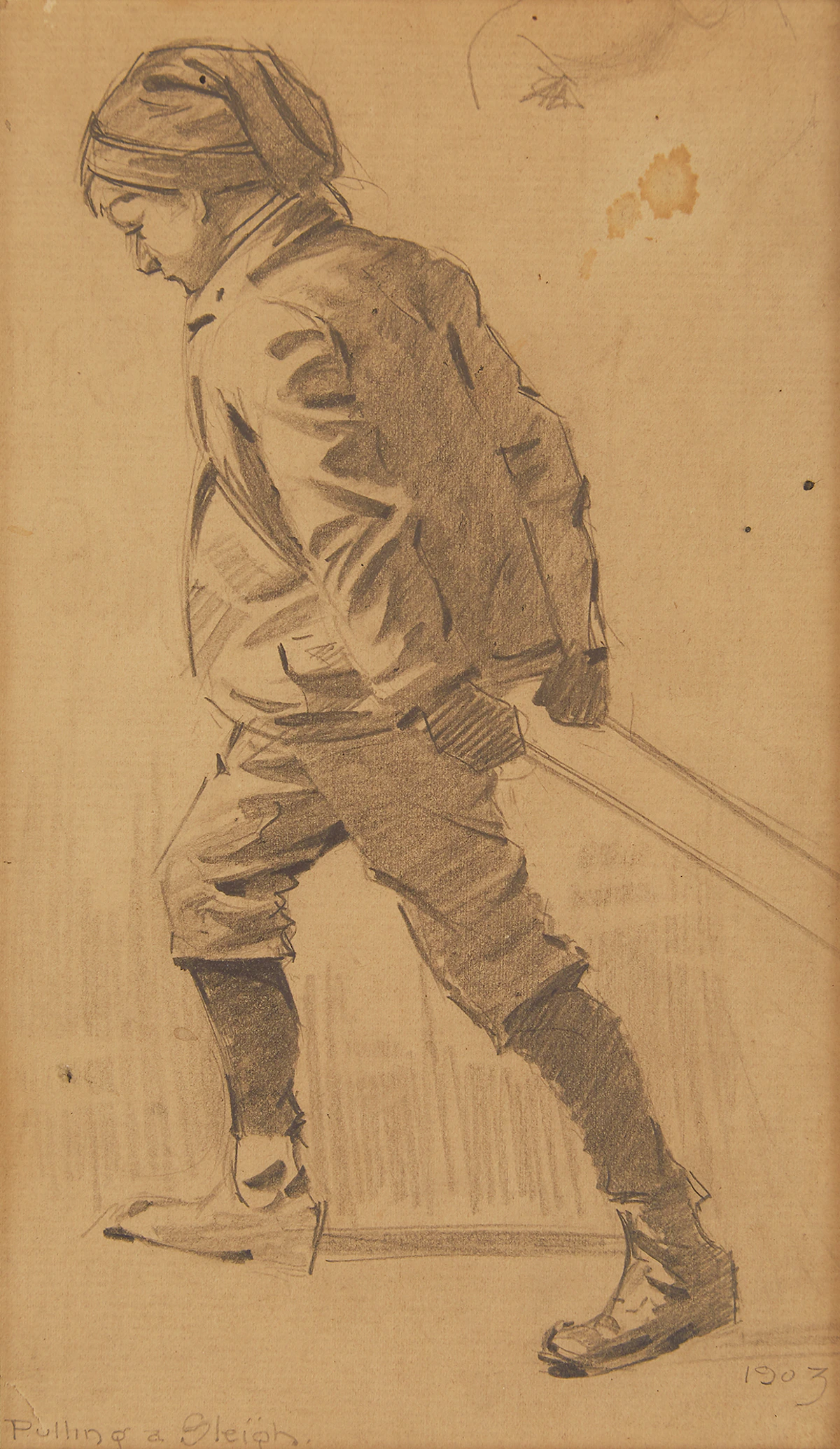 Albert Henry Robson, Pulling a Sleigh, pencil drawing, 1903