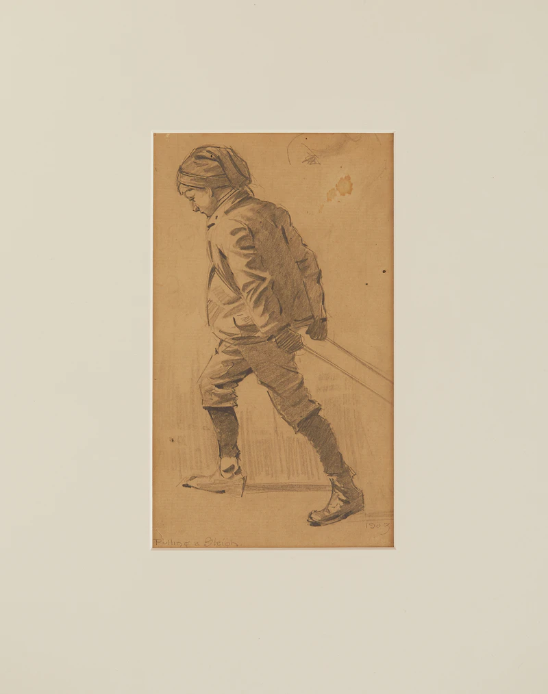 Albert Henry Robson, Pulling a Sleigh, pencil drawing, 1903 - view 2