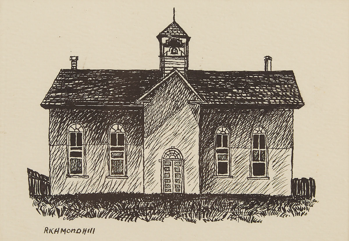 Michael French, Richmond Hill; School House; Rural Church, three pen and ink drawings