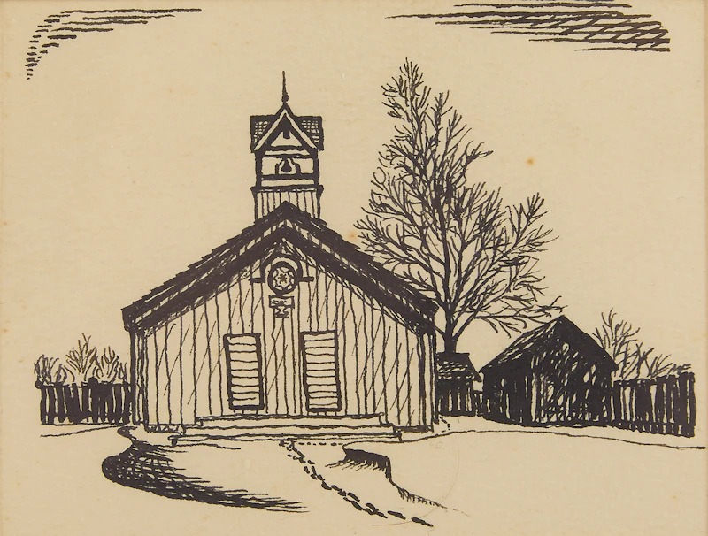 Michael French, Richmond Hill; School House; Rural Church, three pen and ink drawings - view 3