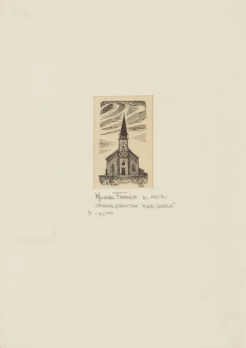 Michael French, Richmond Hill; School House; Rural Church, three pen and ink drawings - view 6
