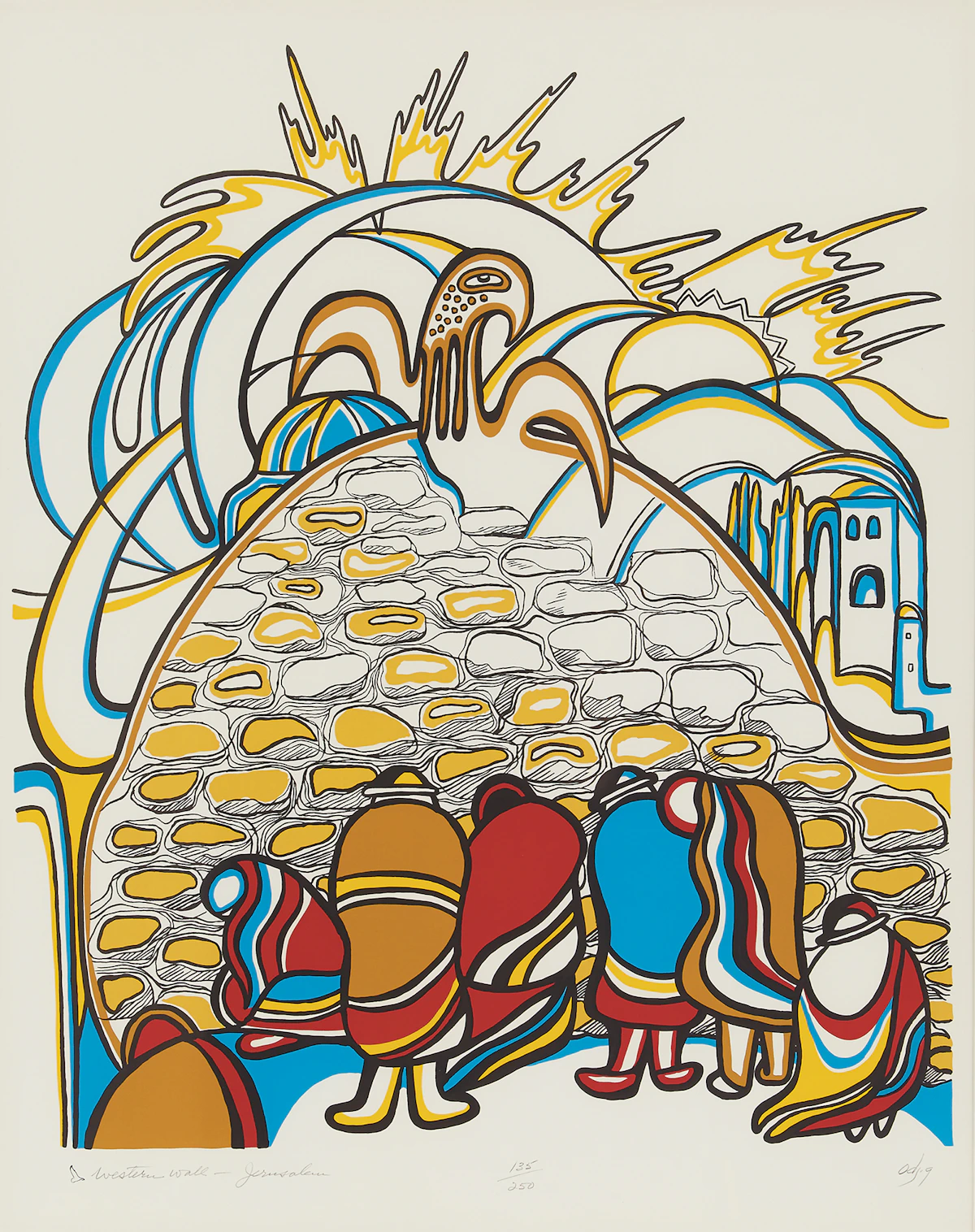 Daphne Odjig, Western Wall, Jerusalem , colour serigraph