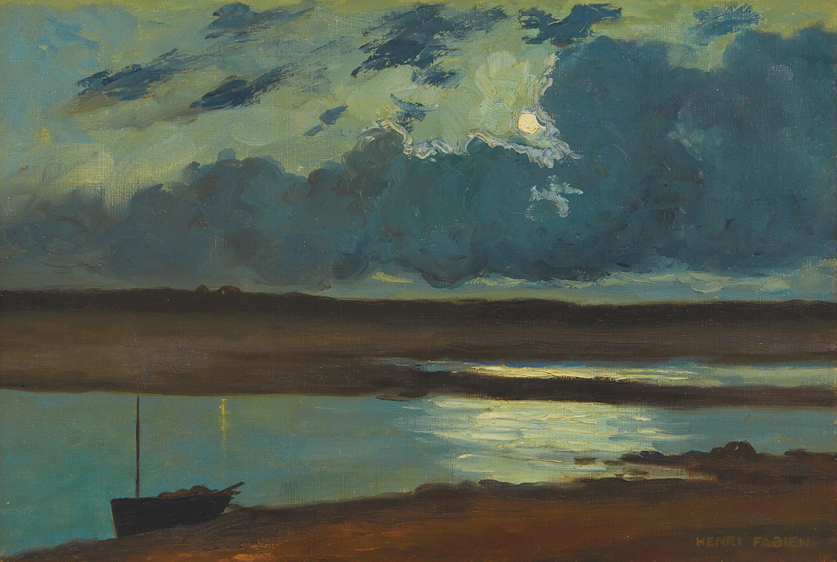 Henri Fabien, Nocturne Seascape, oil on canvas