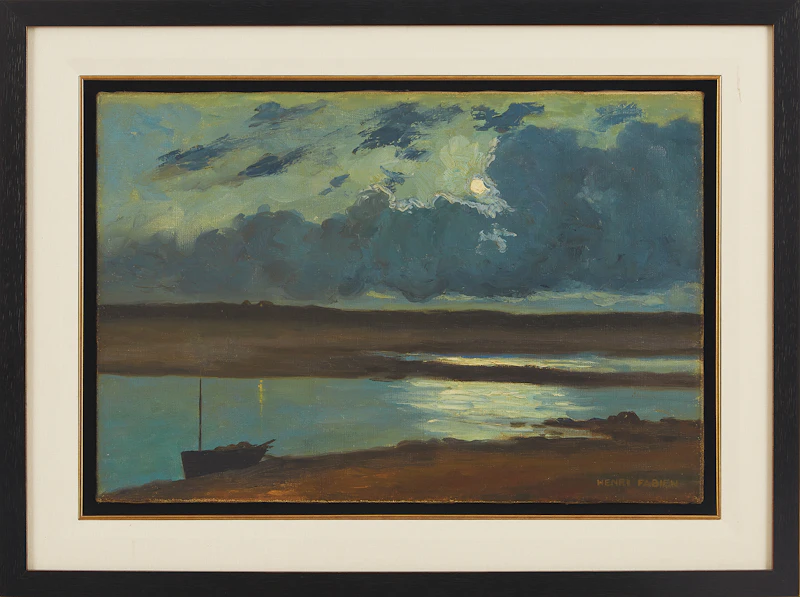 Henri Fabien, Nocturne Seascape, oil on canvas - view 2