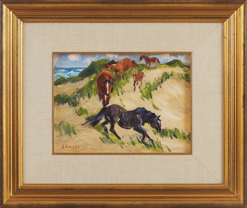 John Douglas Lawley, Ponies of Sable Island (Stallion with Gang), oil on canvas board - view 2