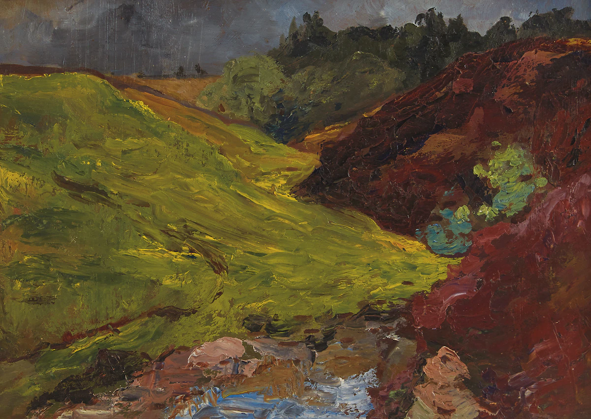Henry Sandham, Green Hills, oil on board