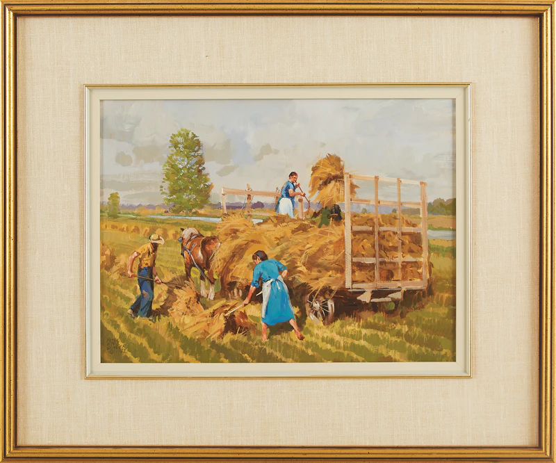 Peter Etril Snyder, Amish Family at Harvest, oil on board, 1982 - view 2