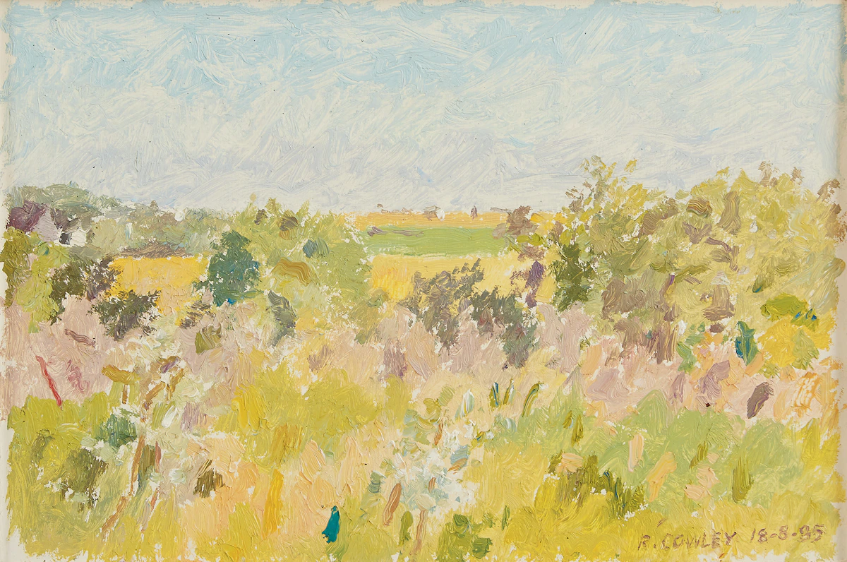 Reta Madeline Cowley, Evening, Janzen Place, oil on board, 1985