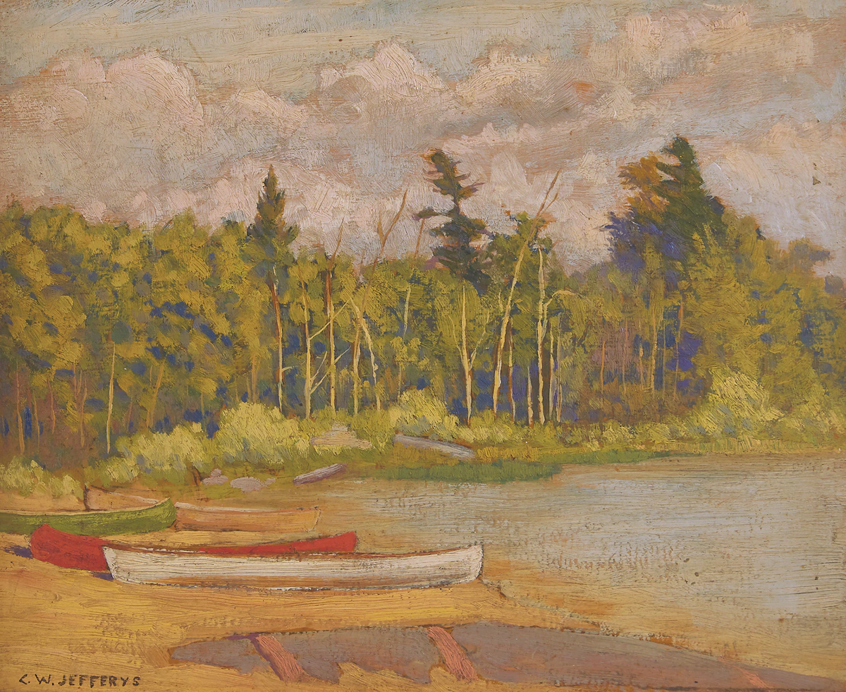 Charles William Jefferys, Canoes, oil on board