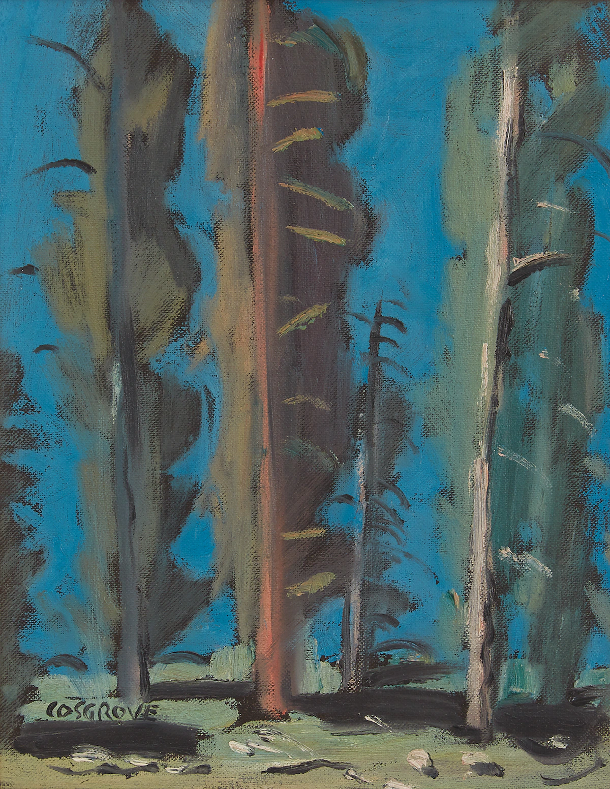 Stanley Morel Cosgrove, Paysage au ciel bleu, oil on canvas board