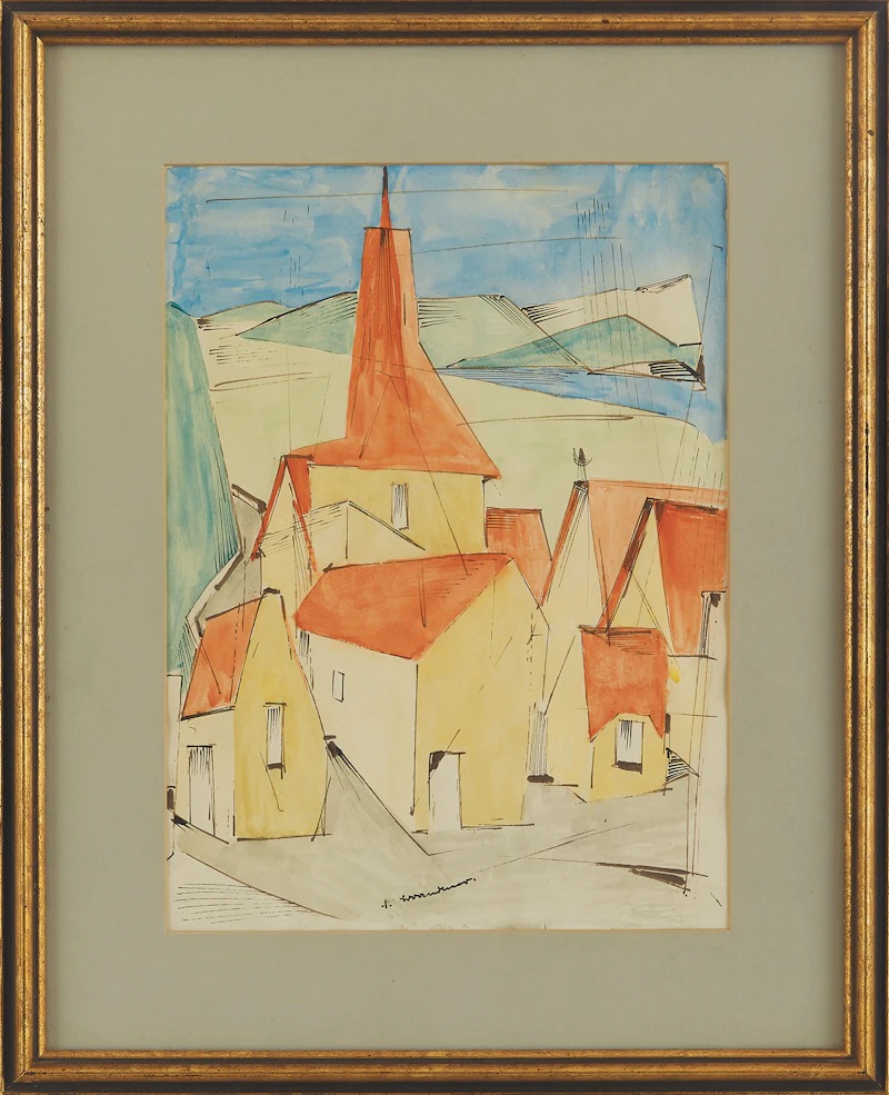 Fritz Brandtner, Village, watercolour - view 2